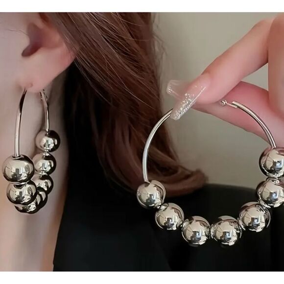 🩶 NEW Bohemian style silver ball hoops 🩶 - Picture 3 of 5